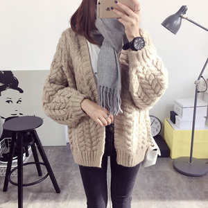 红色加黑色开衫毛衣短款 女