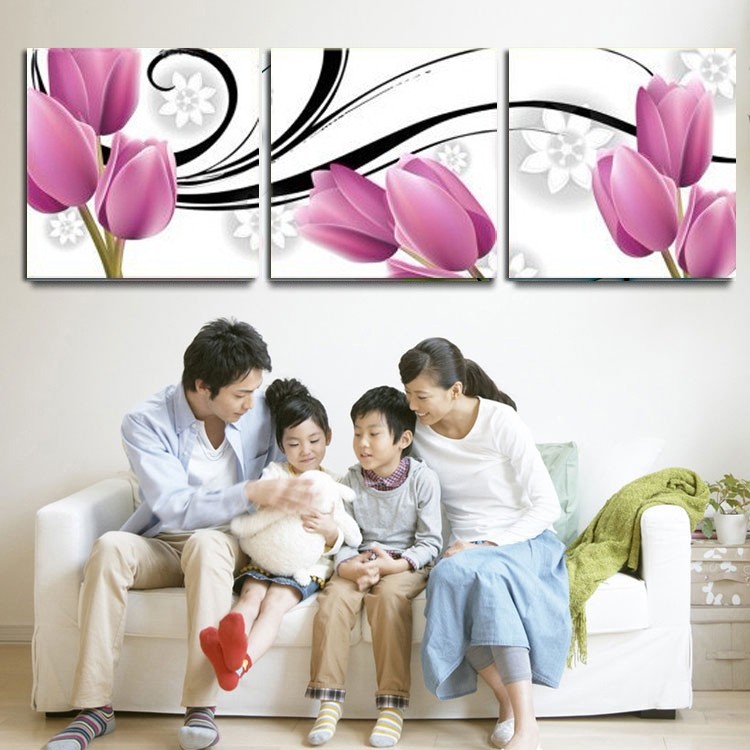 现代装饰画郁金香花卉无框画客厅卧室餐厅墙壁画三联画挂画特价