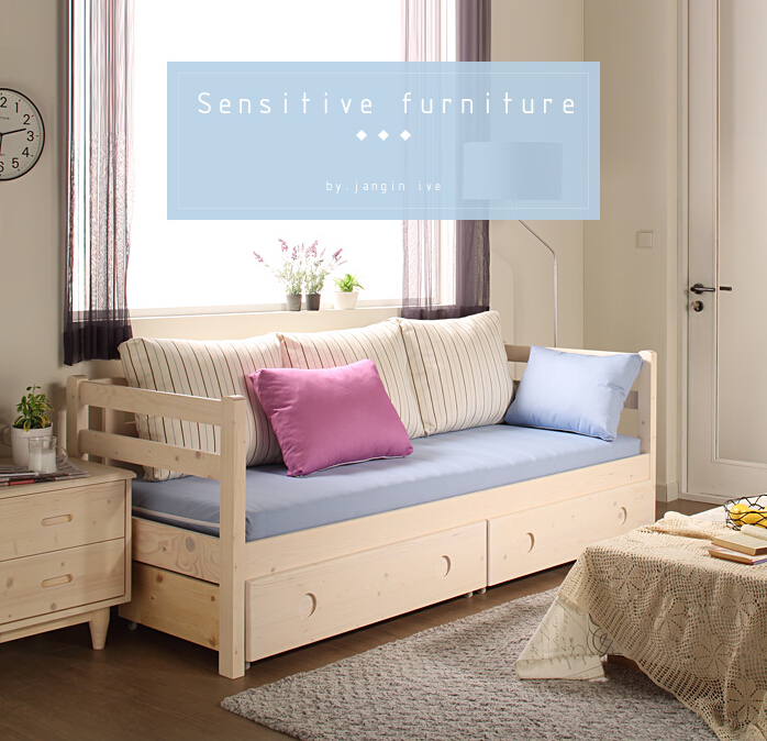 包邮客厅实木沙发床1.8米双人1.5单人沙发床1.2米懒人床松木两用