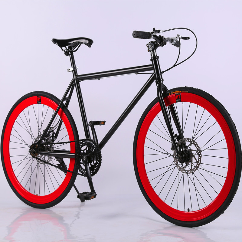 死飞自行车女活飞 男学生荧光公路单车 双碟刹自由配色24寸 26寸