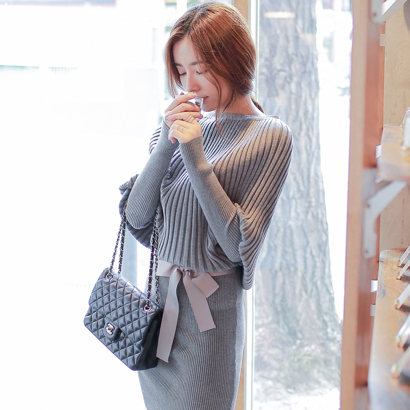 2016春秋包臀针织衫套头韩版宽松中长款打底衫秋针织连衣裙女修身