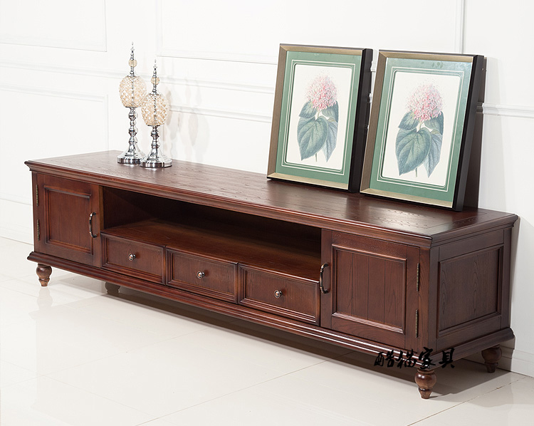 美式乡村实木电视柜 水曲柳电视柜组合 2米 2.2米家具实木地厅柜