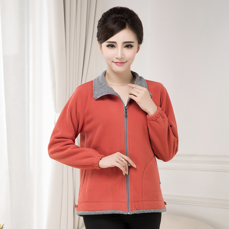 满福鑫中老年摇粒绒女装薄外套大码春秋奶奶开衫户外运动抓绒卫衣