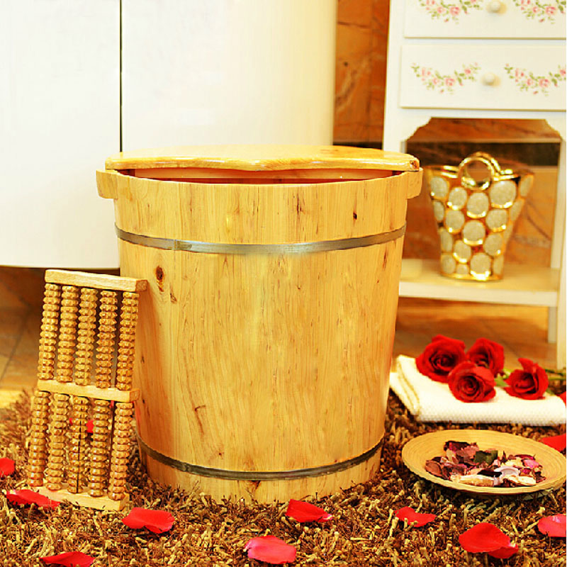 40双耳加盖子加按摩器香柏木泡脚木桶洗脚木盆足浴桶洗脚桶泡脚桶