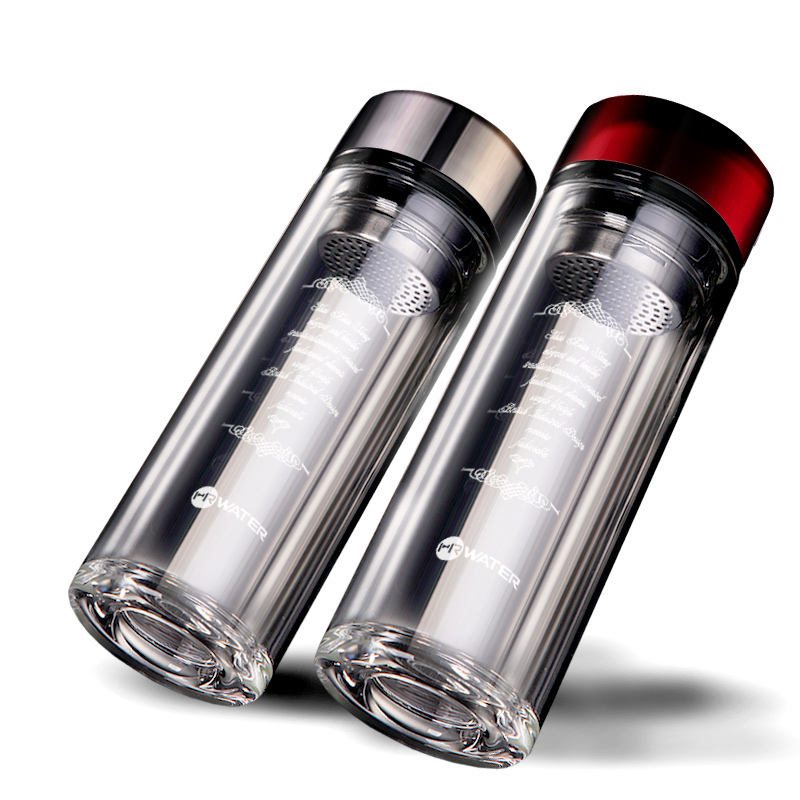 Mr.water高档水晶玻璃杯 保温双层带盖过滤泡茶杯便携水杯子耐热