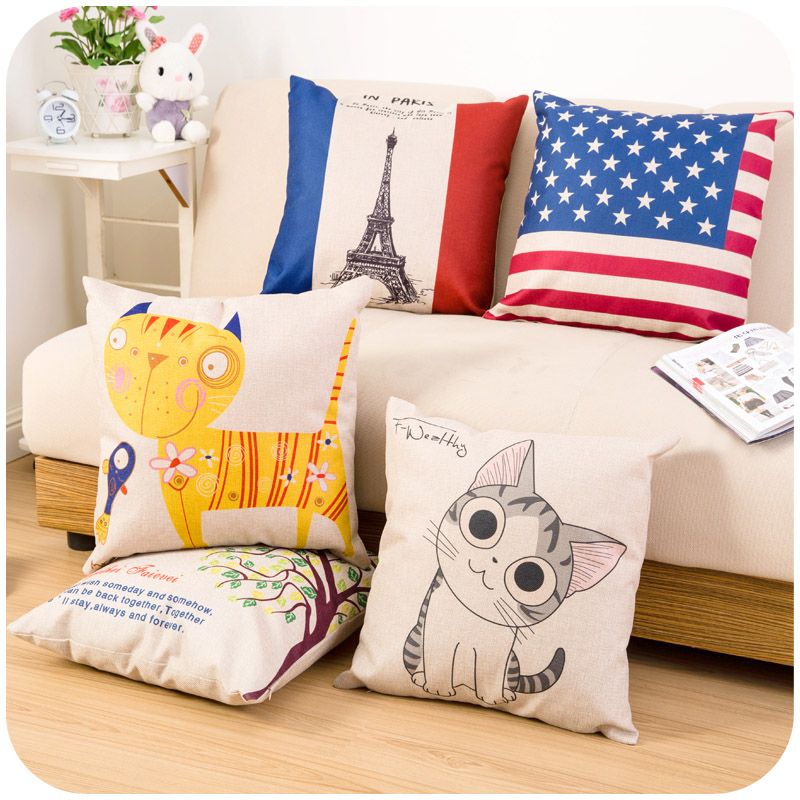 居家家 布艺卡通抱枕床头沙发靠枕 汽车靠垫办公室亚麻靠背垫枕头