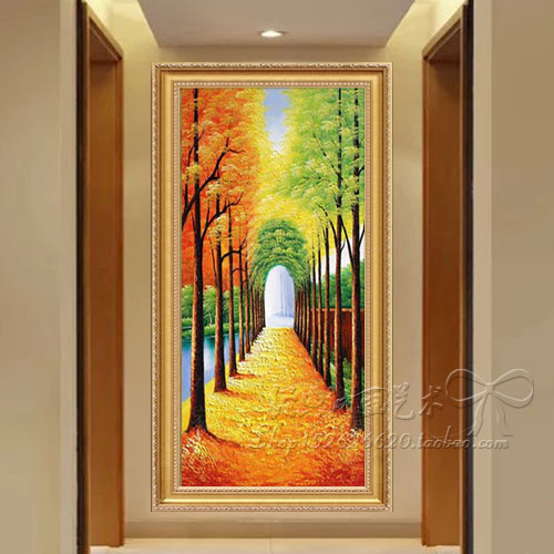 玄关立体装饰画走廊挂画客厅墙画壁画单幅竖版手绘油画黄金大道