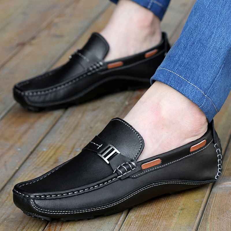 夏季男士豆豆鞋韩版休闲鞋真皮男鞋套脚懒人鞋男青年皮鞋英伦潮鞋
