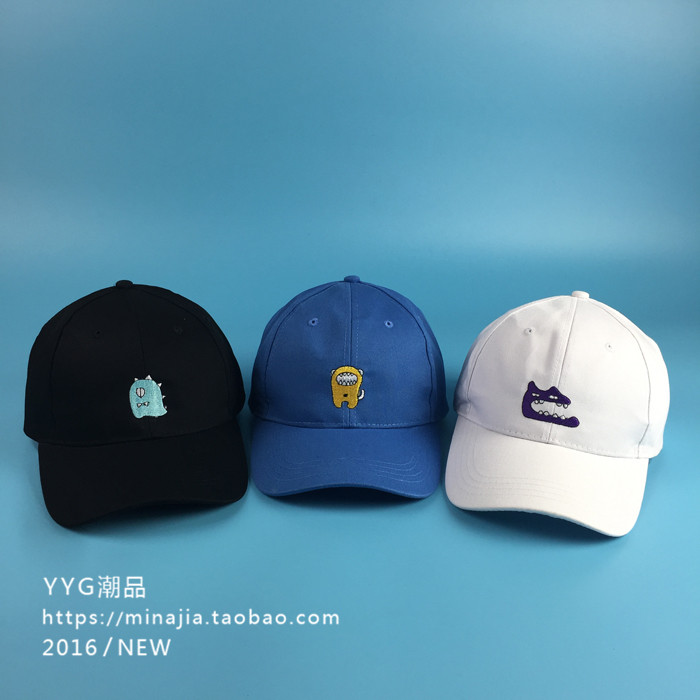 原宿ulzzang怪兽可爱卡通弯檐帽鸭舌帽棒球帽子男女夏天情侣帽子