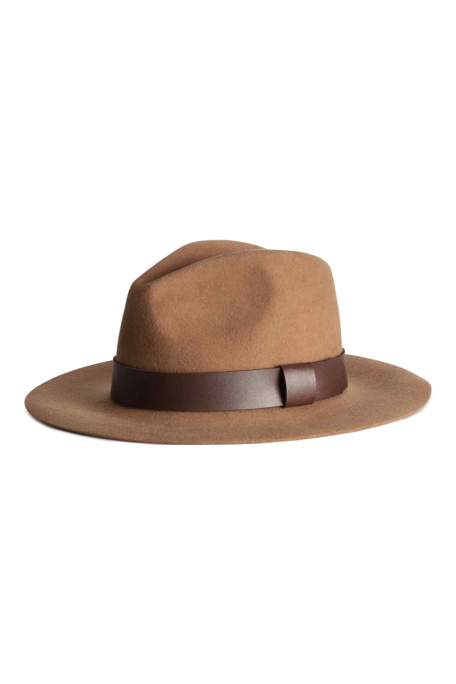 特价！HM专柜正品代购 女羊毛帽礼帽仿皮驼色0353405001