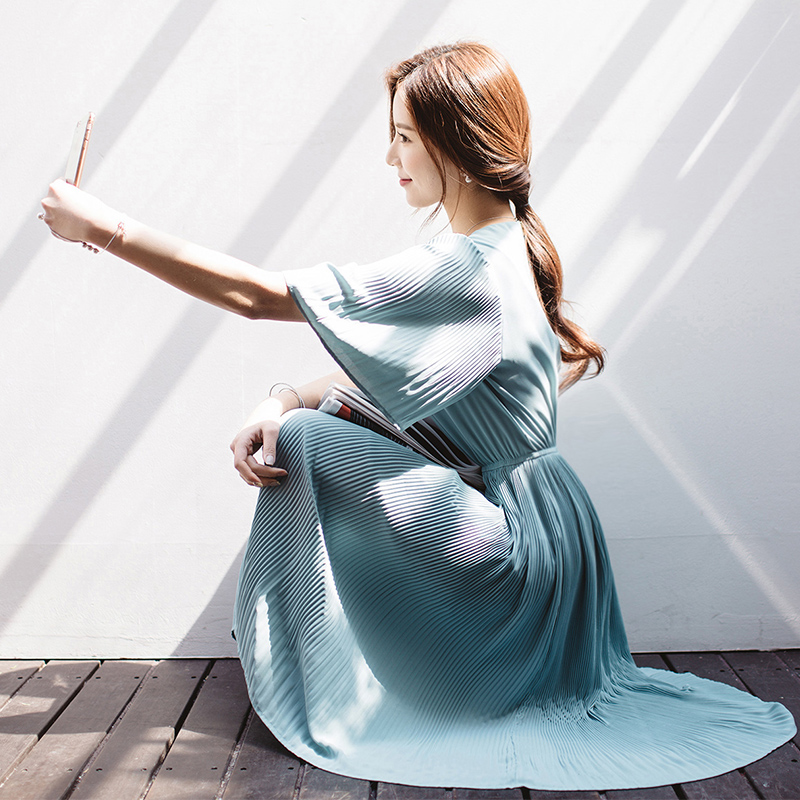 百褶裙雪纺裙中长款韩版时尚长裙连衣裙女夏装新款显瘦2016潮气质