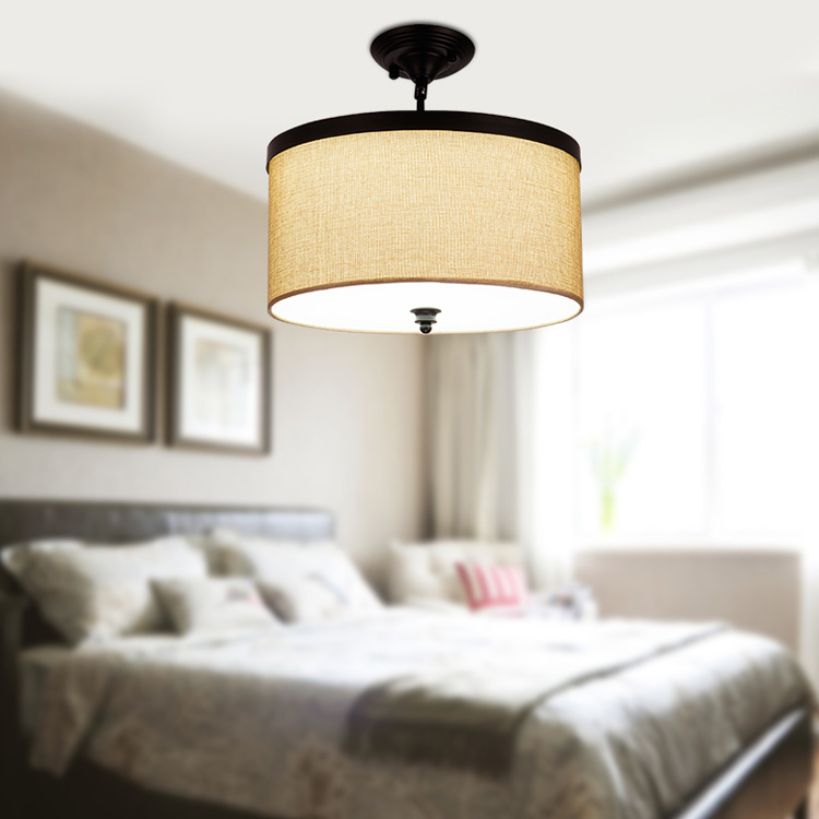 亚麻jrs视频直播_JRS体育直播_jrs直播是什么意思圆形布艺大灯罩美式乡村简约餐厅吊灯卧室书房田园吸顶灯