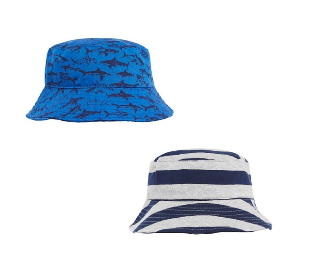 英国mothercare代购 男童男宝蓝色鲨鱼条纹渔夫帽太阳遮阳帽2顶装