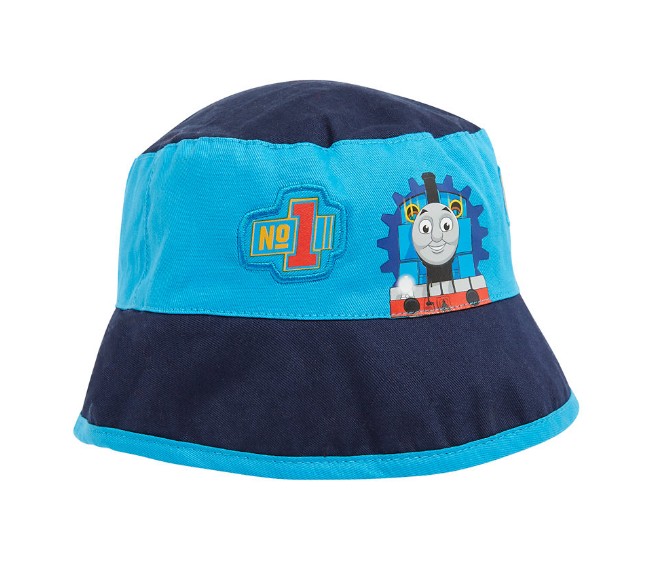 英国mothercare正品代购 男童男宝蓝色托马斯印图渔夫帽遮阳帽