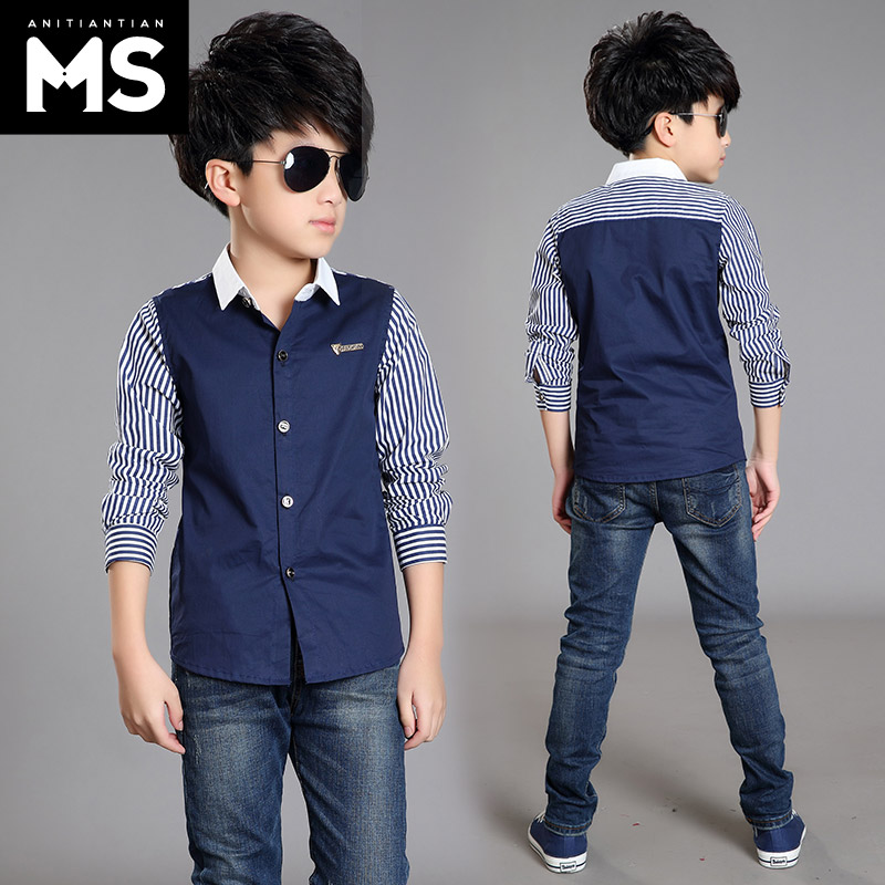 童装男童春装长袖衬衫2016新款5儿童6大童8春秋9男孩10衬衣12岁潮