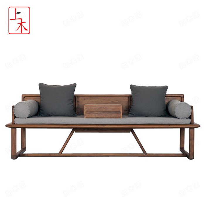 老榆木免漆实木家具罗汉床 新中式现代古典组合简约贵妃榻榻米