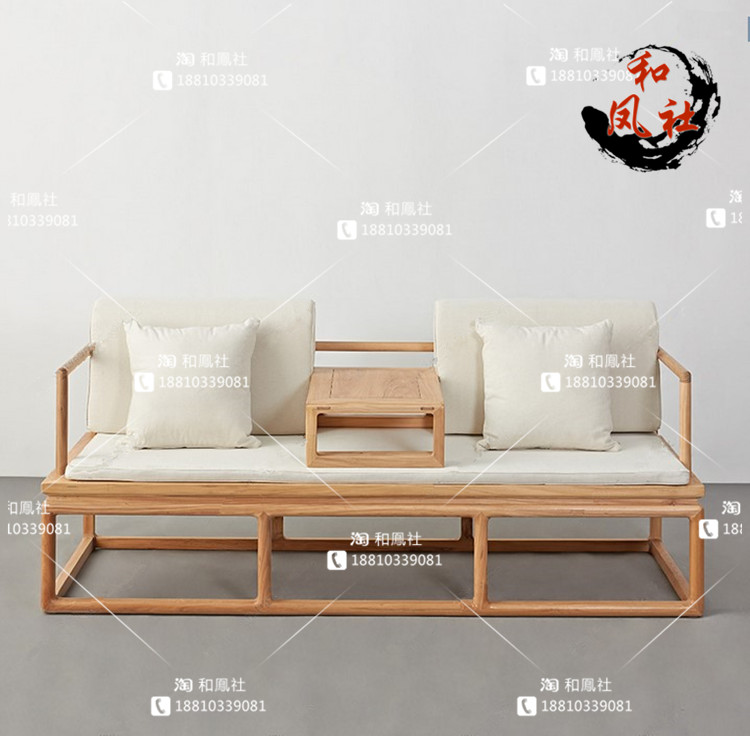 老榆木免漆实木家具罗汉床 新中式现代古典组合简约贵妃榻榻米