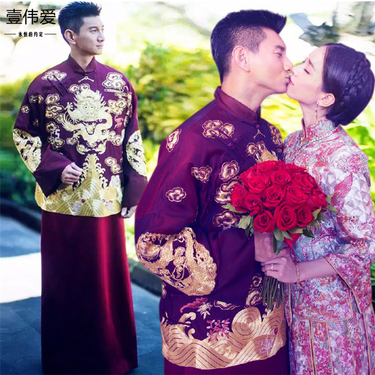 龙凤褂新款吴奇隆刘诗诗同款秀禾服男士新郎喜服中式结婚礼服定制