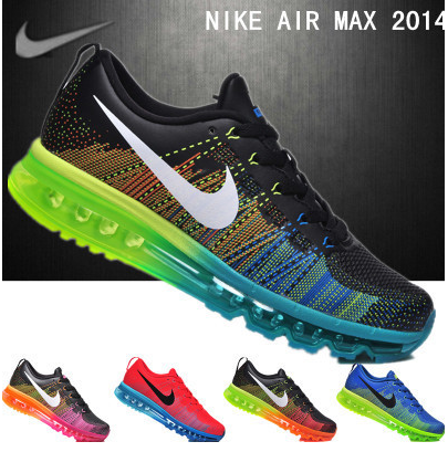 2014秋冬季正品耐克男鞋飞线彩虹跑步鞋nike全掌气垫皮面运动女鞋