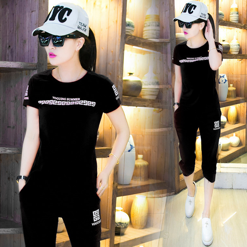 2016夏季韩版女装学生跑步运动服修身显瘦两件套时尚休闲运动套装