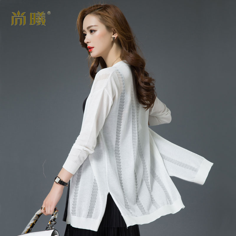 2016春夏新款韩版防晒披肩外套开叉镂空针织衫女中长款开衫薄外搭