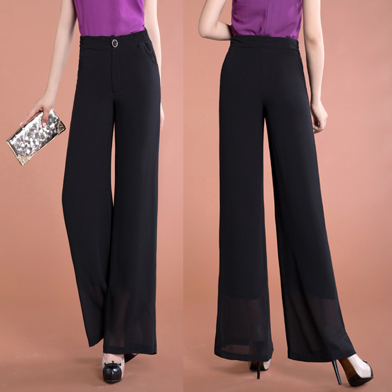 气质网纱雪纺阔腿裤女大脚显瘦垂坠长裤夏季休闲高腰裙裤薄款女裤