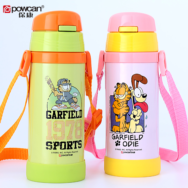 保康加菲猫儿童保温杯带吸管不锈钢水杯男女学生水壶宝宝可爱杯子