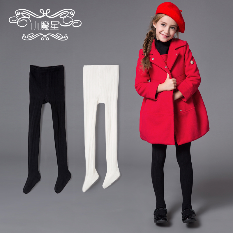 小魔星女童打底裤连裤袜黑色白色加厚儿童舞蹈袜秋冬款