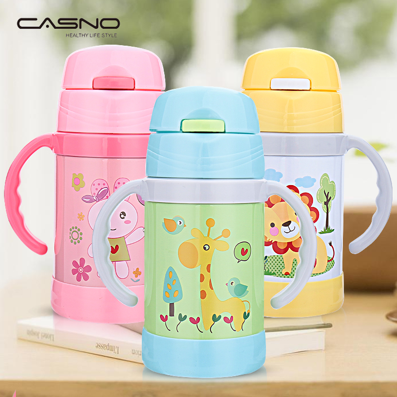 卡西诺儿童吸管保温杯带把手柄水杯小孩吸管杯便携杯子宝宝学饮杯