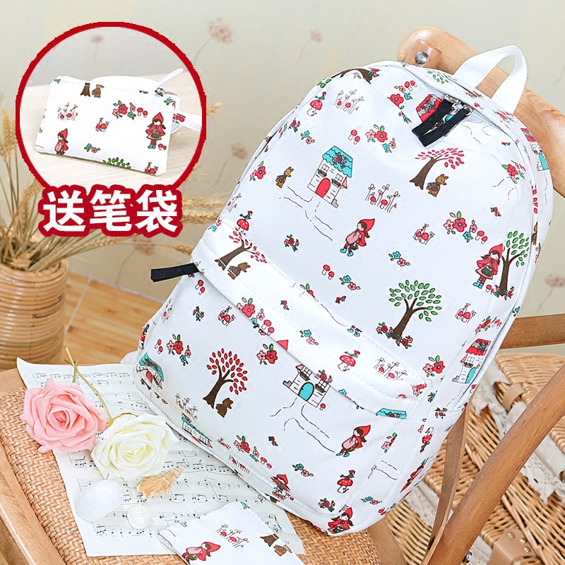 送笔袋！书包女初中学生帆布双肩包校园背包学院风日韩版卡通可爱