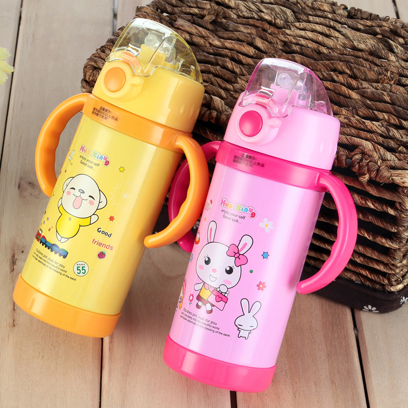 华象正品防摔儿童保温杯带吸管杯子学生可爱女宝宝水杯带手柄水壶