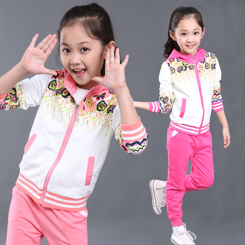 儿童装女童春款套装中大童两件套小孩学生春秋纯棉运动外套二件套