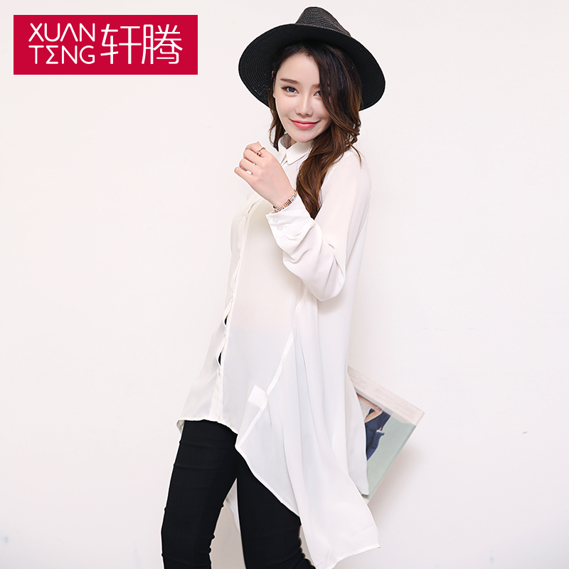 轩腾春夏新款韩范女装中长款女士长袖雪纺衬衫宽松版春季显瘦衬衣