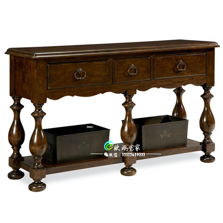 美式乡村玄关桌欧式新古典玄关柜雕花全实木门厅边桌客厅装饰柜