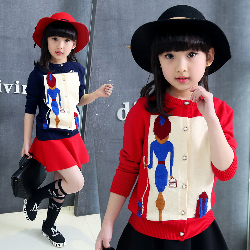 2016新款童装女童针织开衫外套儿童女孩子春款上衣中大童毛衣