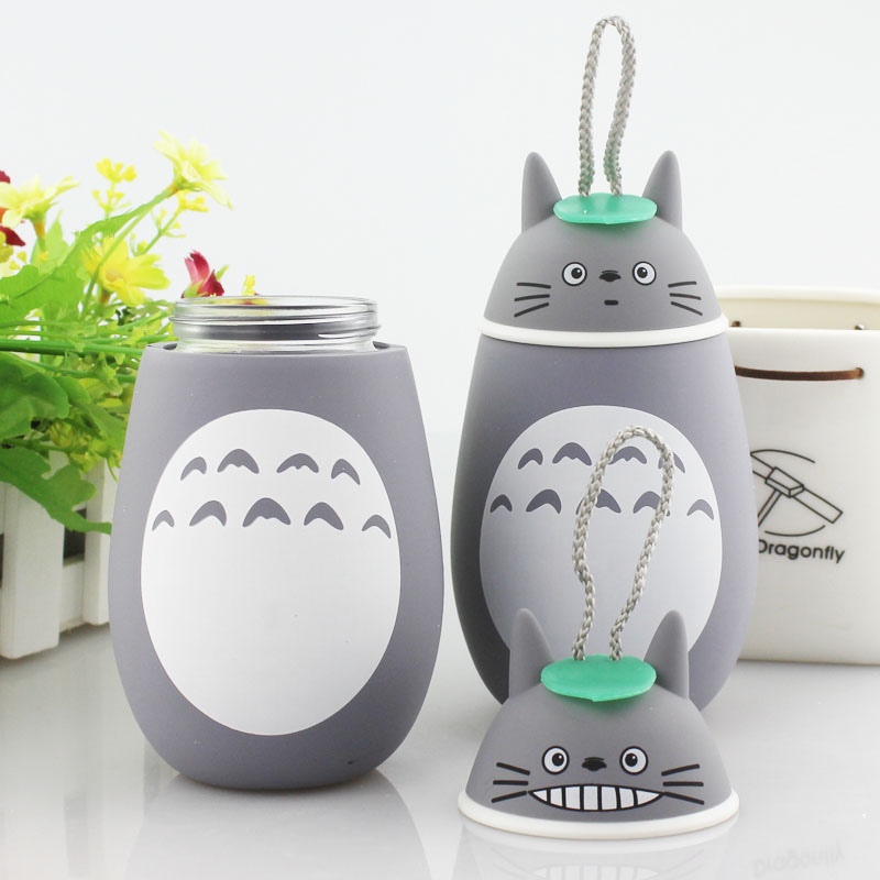 龙猫水杯可爱卡通玻璃杯儿童学生带盖手提杯子防烫防摔泡茶随手杯