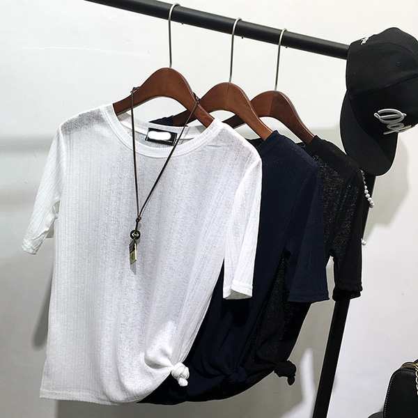 2016夏季新款韩版透视性感镂空短T女百搭时尚修身显瘦纯色上衣潮