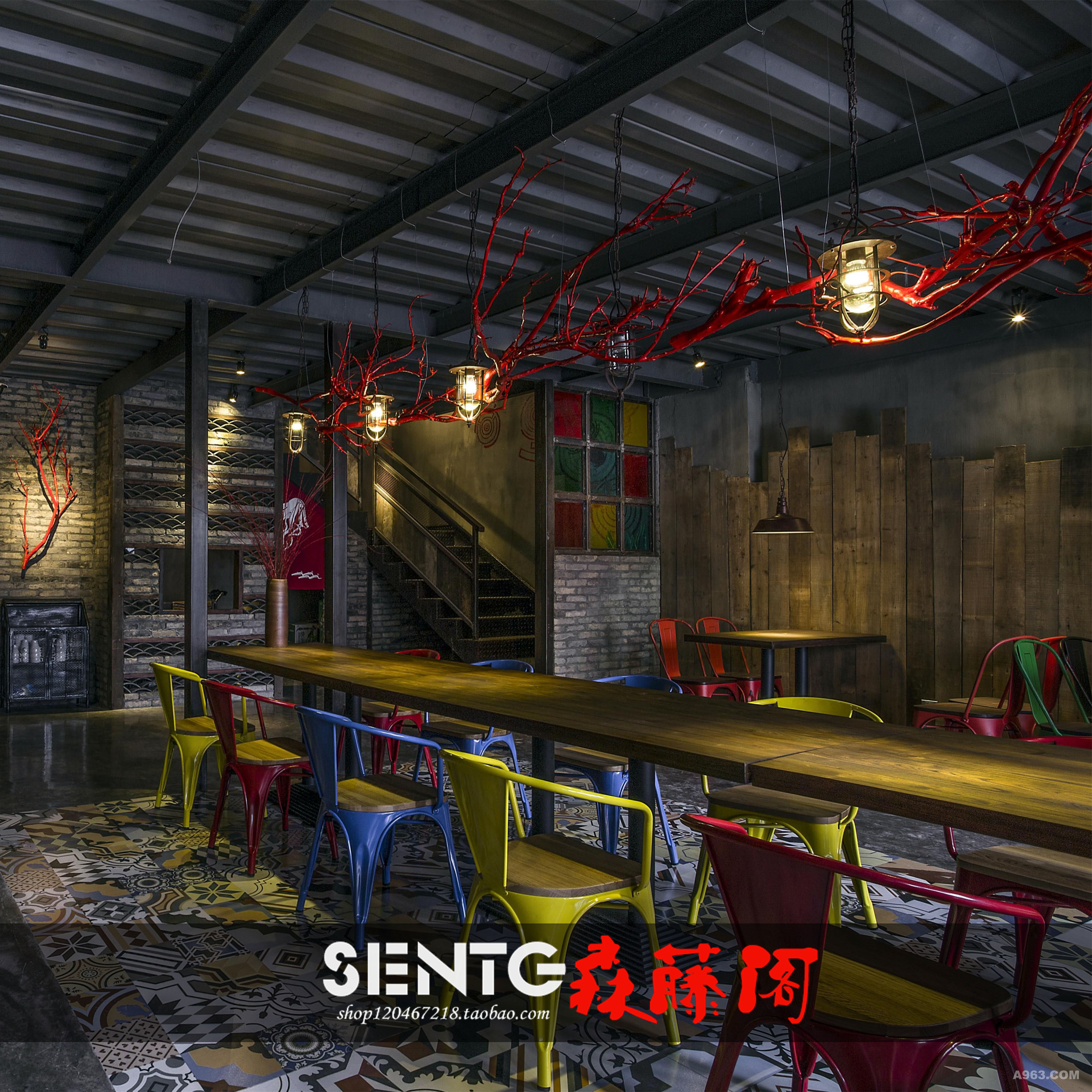 复古酒吧工业风餐厅桌椅简约西餐厅实木桌咖啡奶茶甜品店桌椅组合