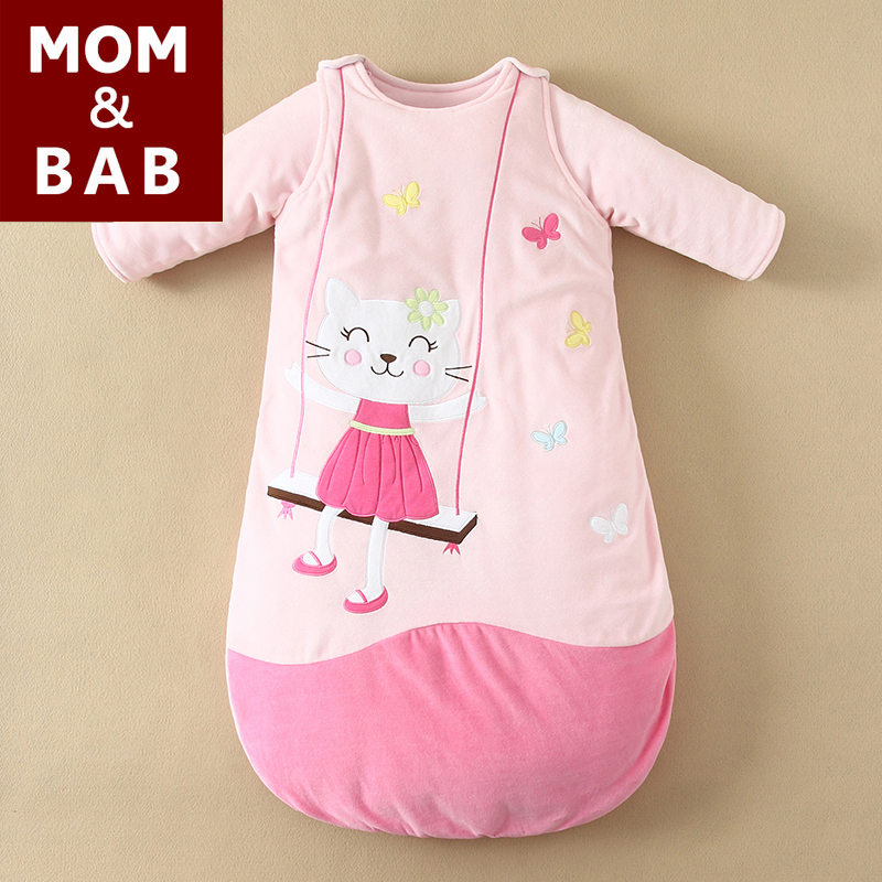momandbab妈恩蓓宝宝婴儿冬季加厚睡袋儿童可拆袖两用纯棉防踢被