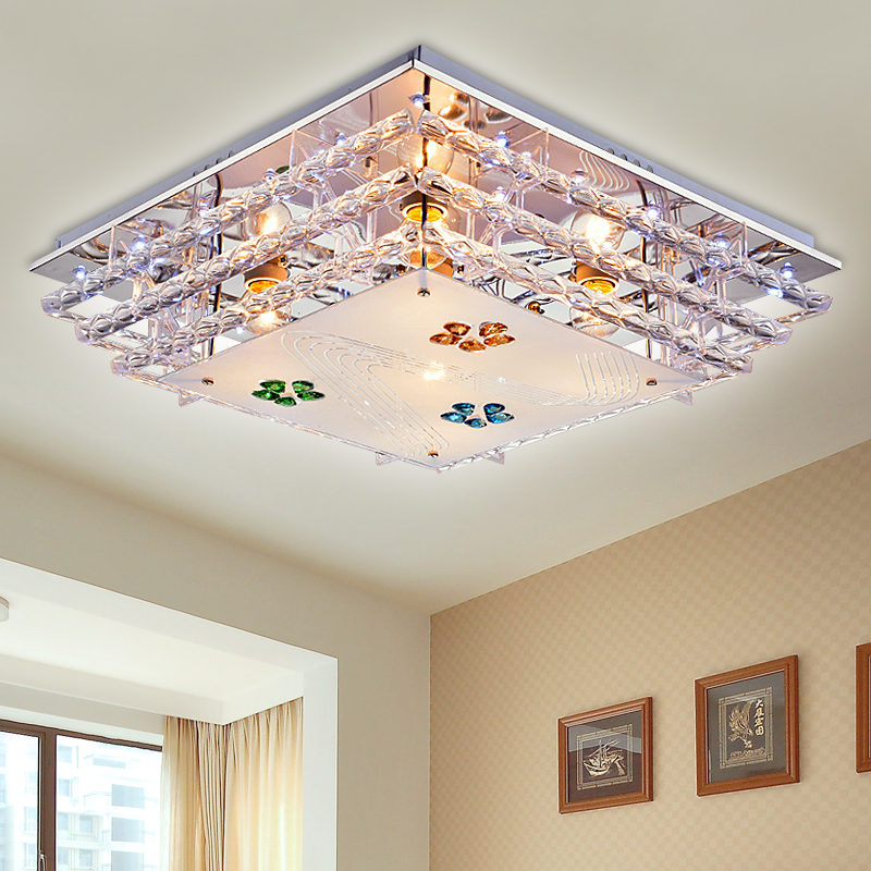 大气水晶灯LED吸顶灯 主卧室灯温馨浪漫房间灯正方形简约客厅灯