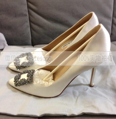 mb高跟鞋代购婚鞋新娘细跟尖头水钻方扣绸缎真皮宴会超高跟单鞋女