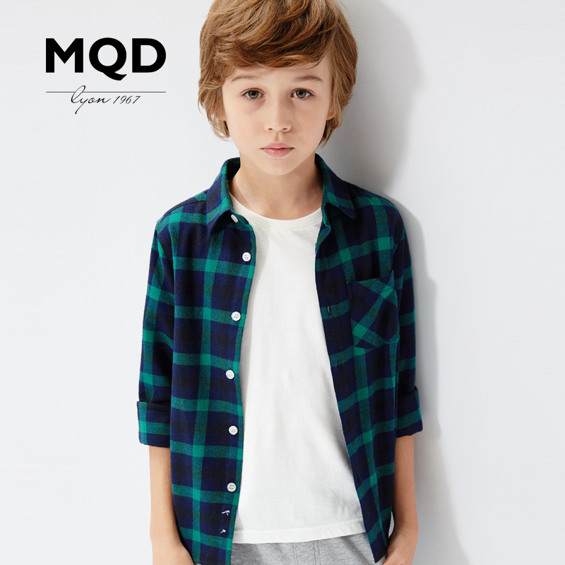 MQD马骑顿童装男童衬衫长袖中大童格子上衣2016秋季新款儿童衬衣