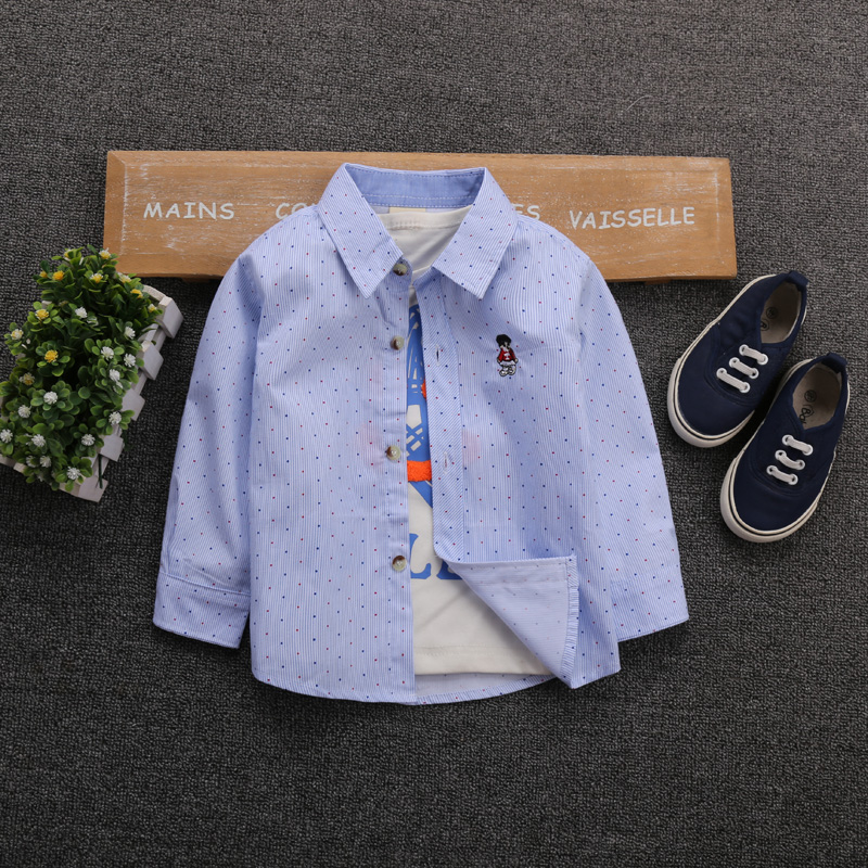 儿童春秋款男童男小童长袖衬衫宝宝纯棉衬衣