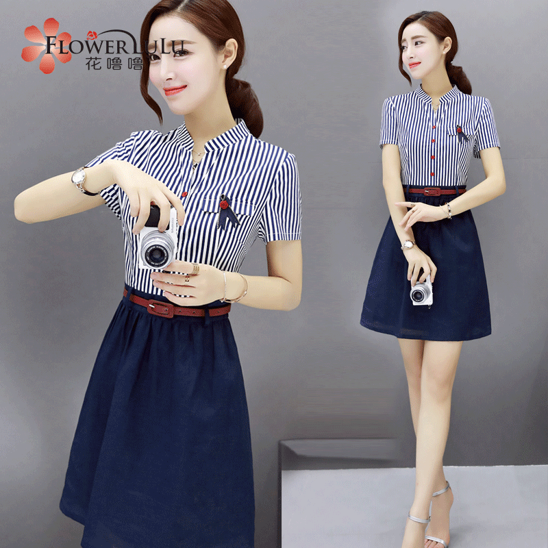 棉麻连衣裙2016夏季新款女装韩版修身显瘦中长款短袖衬衫a字裙子