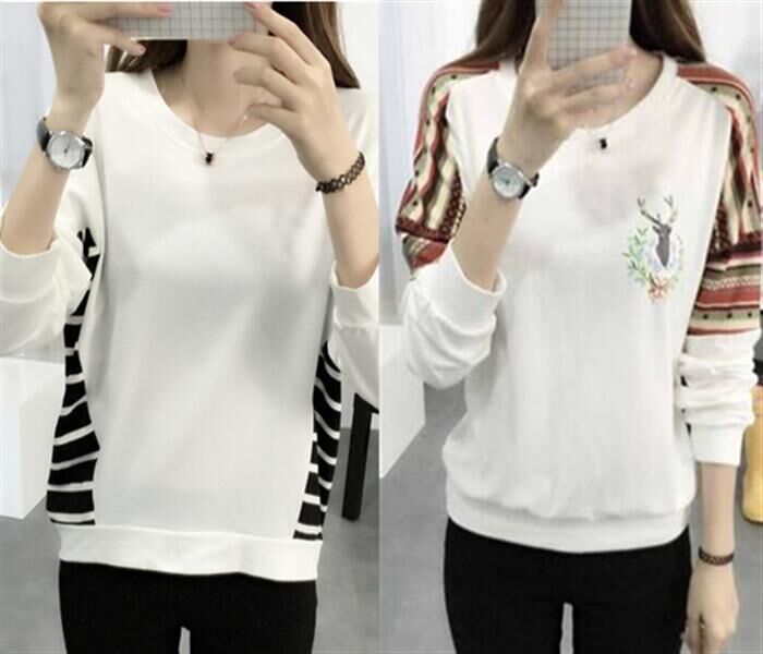 春秋装上衣韩版大码女装打底衫宽松显瘦长袖T恤女卫衣套头学生潮