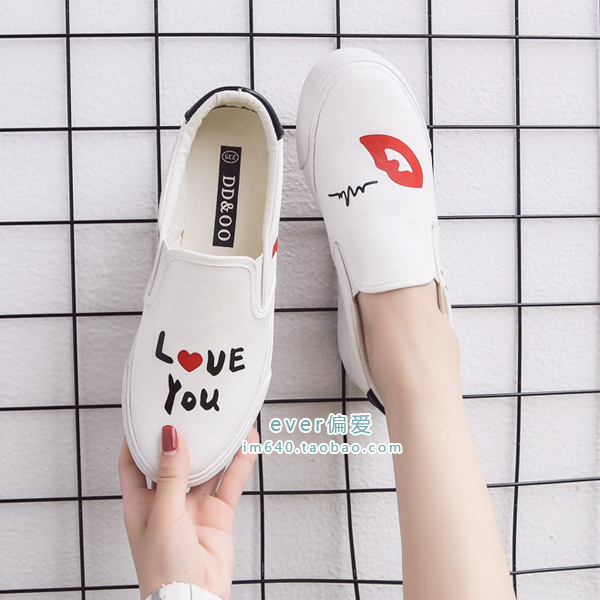 小白鞋女布鞋白色帆布鞋女厚底乐福鞋韩版学生休闲鞋一脚蹬懒人鞋