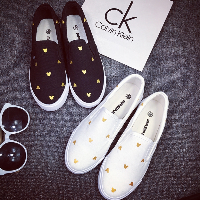 exo鞋韩版米奇纯色帆布鞋女式休闲鞋旅游鞋轻便小白鞋乐福鞋布鞋