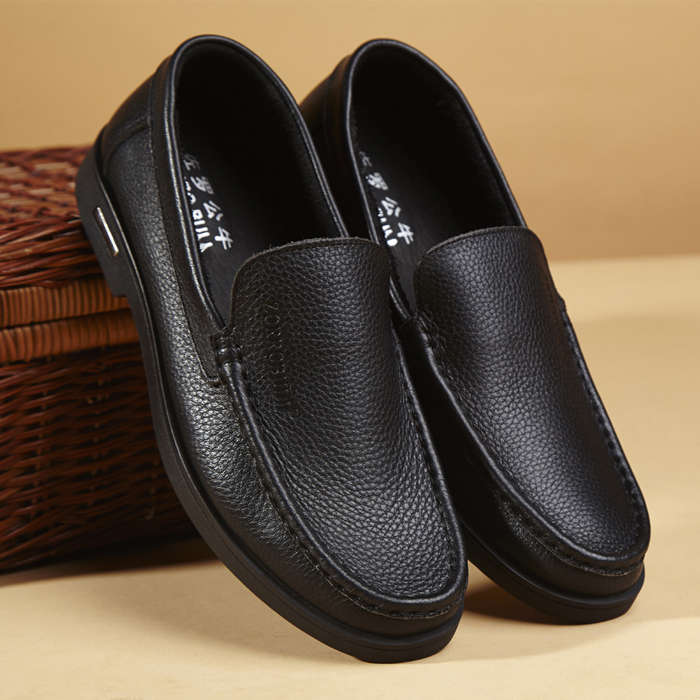 春夏季新款男士休闲皮鞋真皮中年懒人男鞋套脚圆头爸爸鞋透气单鞋