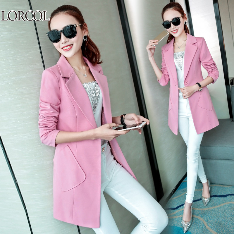 2016新款秋季女装女士修身长袖小西装外套女中长款小西服春秋装潮