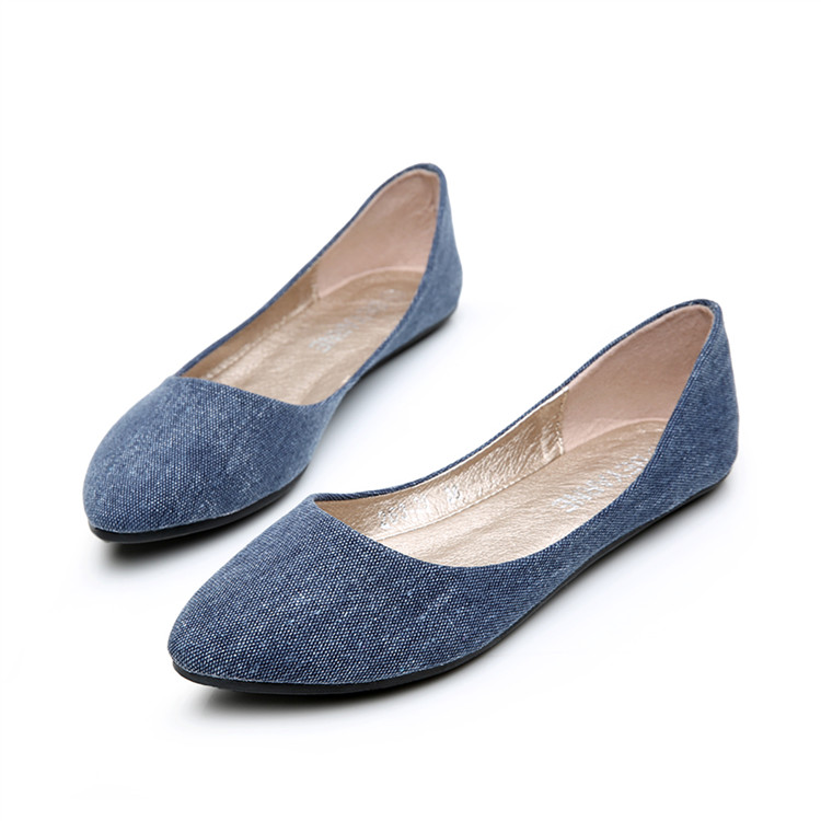 牛仔布面浅口透气女鞋 韩版学院风平底蓝色